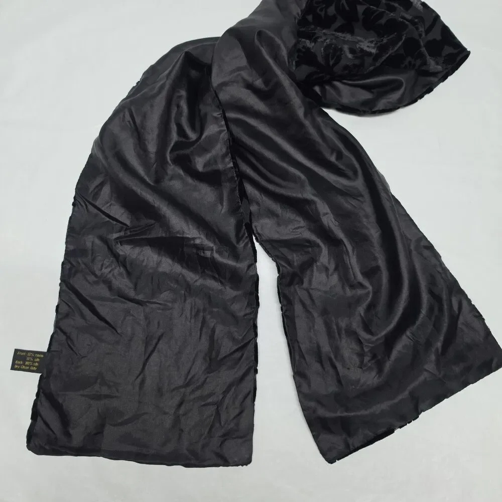 Vintage ADG Black Burnout Velvet Silk Floral Scarf Rectangle 8